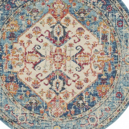 5' X 7' Ivory And Blue Oriental Distressed Area Rug
