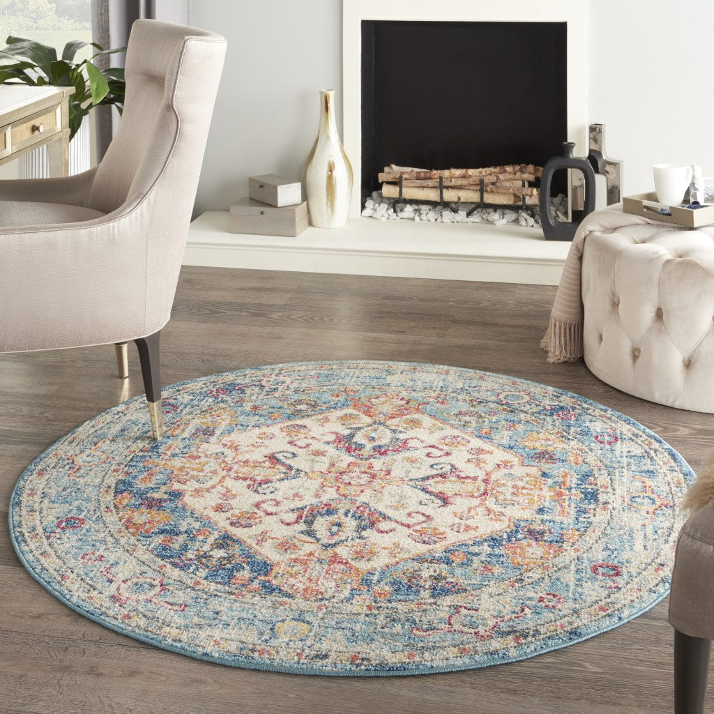 7' X 10' Blue And Ivory Power Loom Area Rug