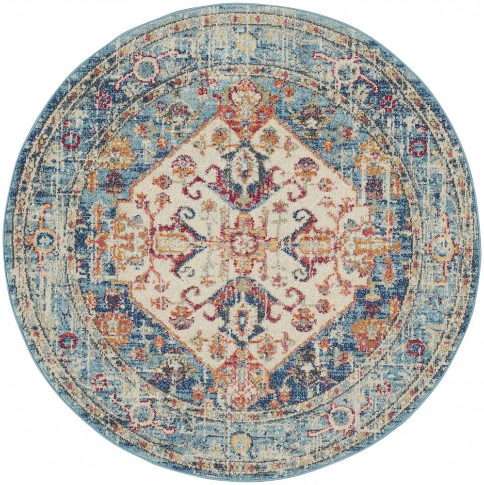 4' X 6' Ivory And Blue Oriental Distressed Area Rug