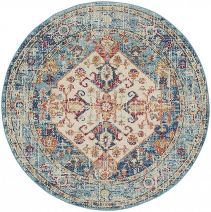 5' X 7' Ivory And Blue Oriental Distressed Area Rug