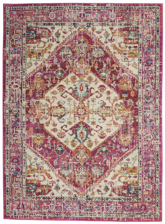 5' X 7' Pink And Ivory Power Loom Area Rug