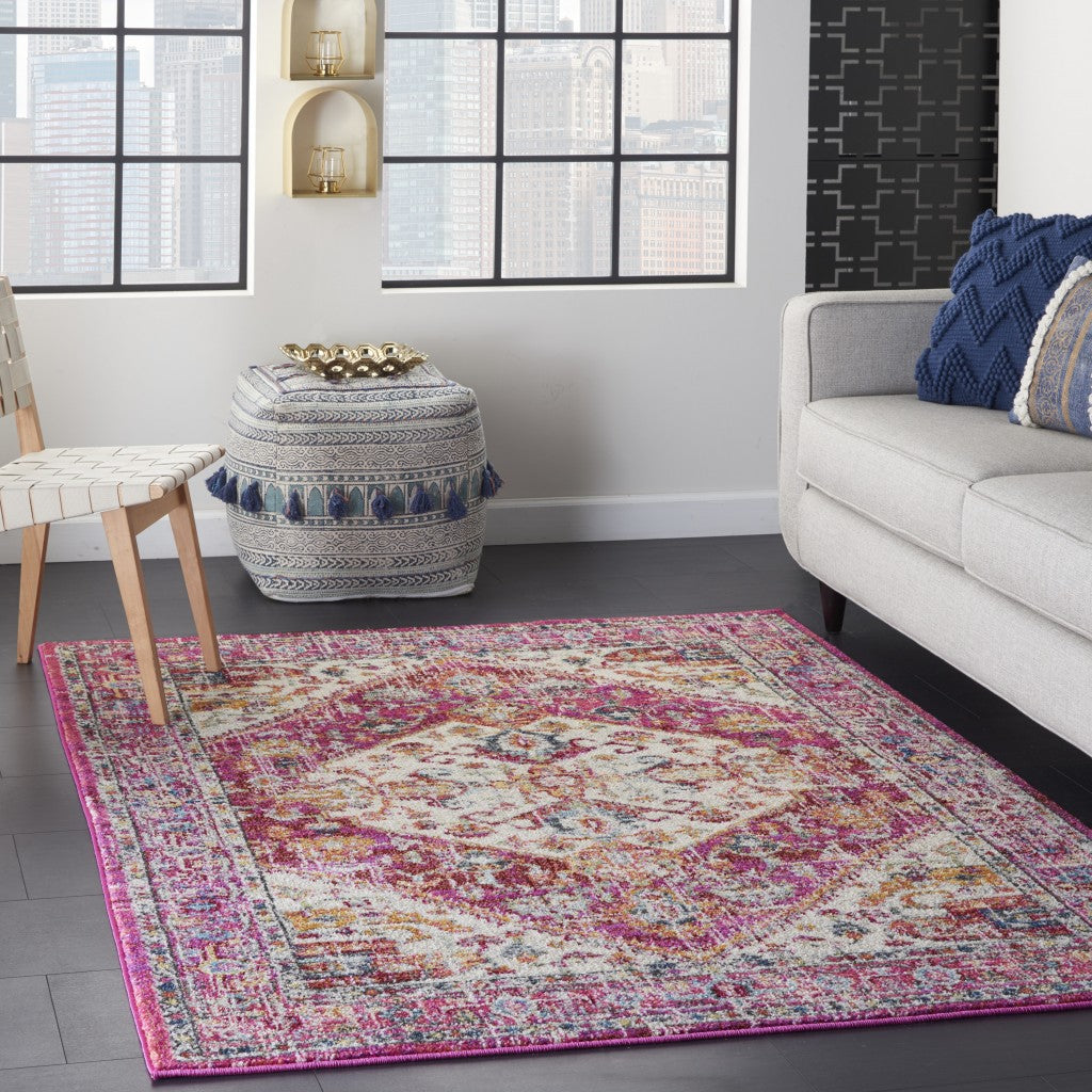 5' X 7' Pink And Ivory Power Loom Area Rug