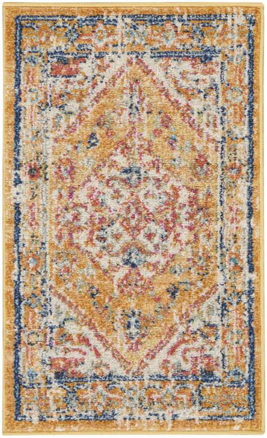 4' Yellow And Ivory Round Dhurrie Area Rug