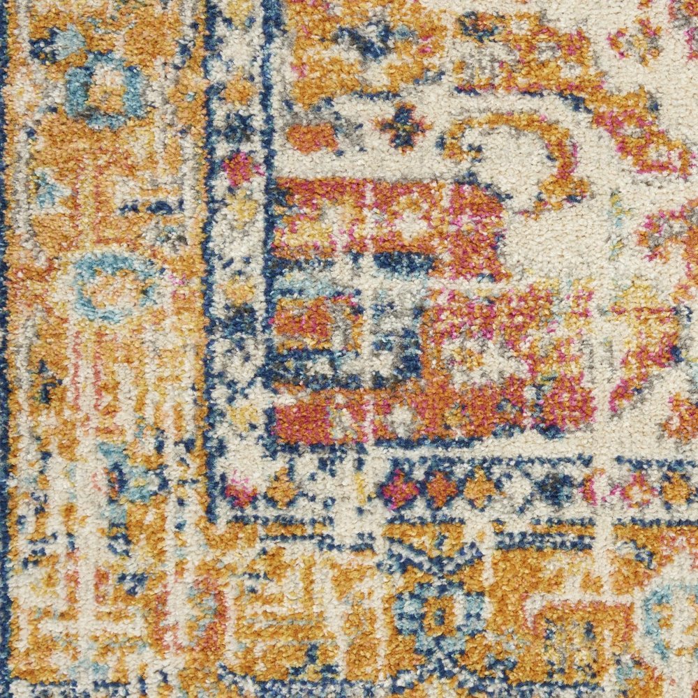 10' Yellow And Ivory Medallion Runner Rug