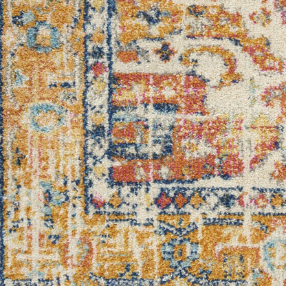 10' Yellow And Ivory Medallion Runner Rug