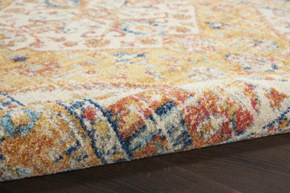 10' Yellow And Ivory Medallion Runner Rug