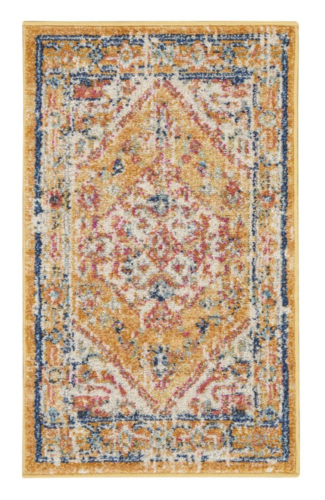 10' Yellow And Ivory Medallion Runner Rug