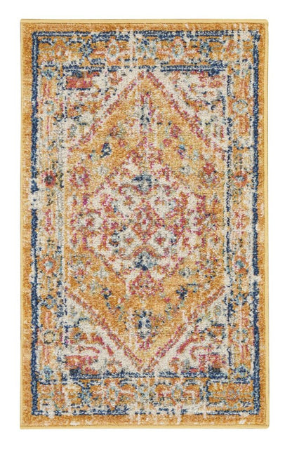 10' Yellow And Ivory Medallion Runner Rug
