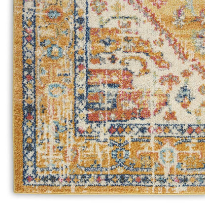 10' Yellow And Ivory Medallion Runner Rug