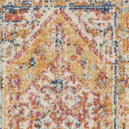 10' Yellow And Ivory Medallion Runner Rug