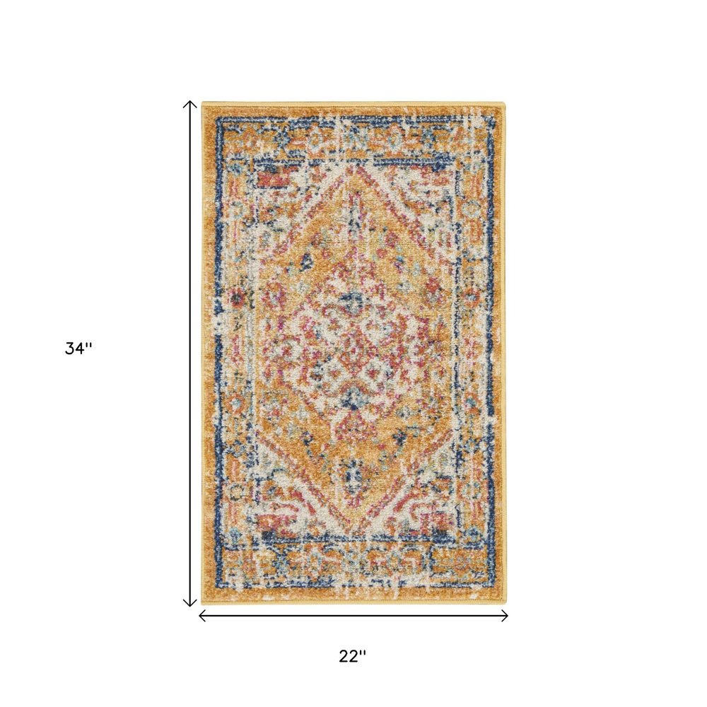 4' X 6' Yellow And Ivory Medallion Area Rug