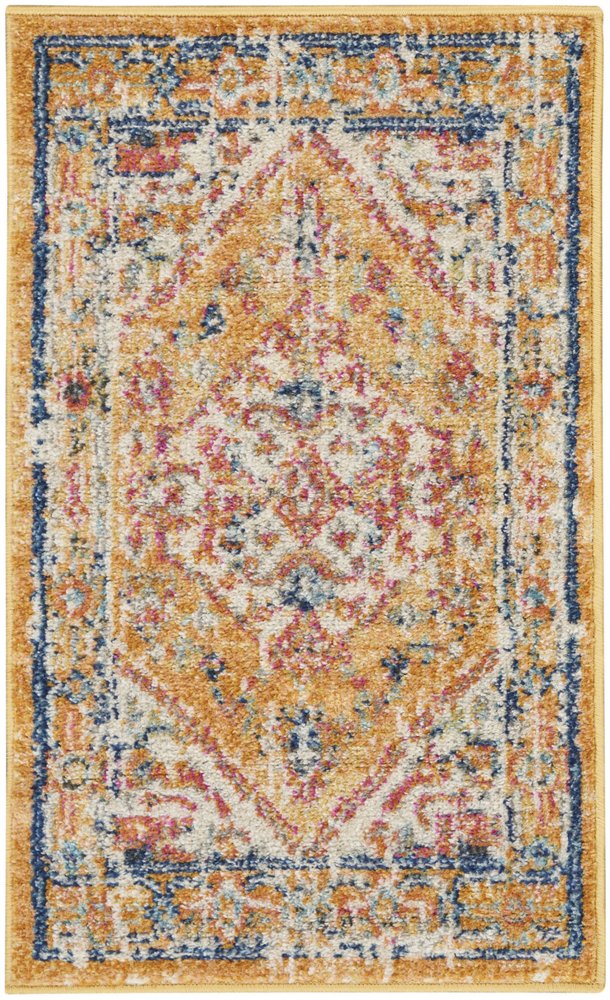 8' Yellow And Ivory Medallion Runner Rug