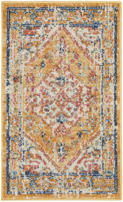 4' X 6' Yellow And Ivory Medallion Area Rug