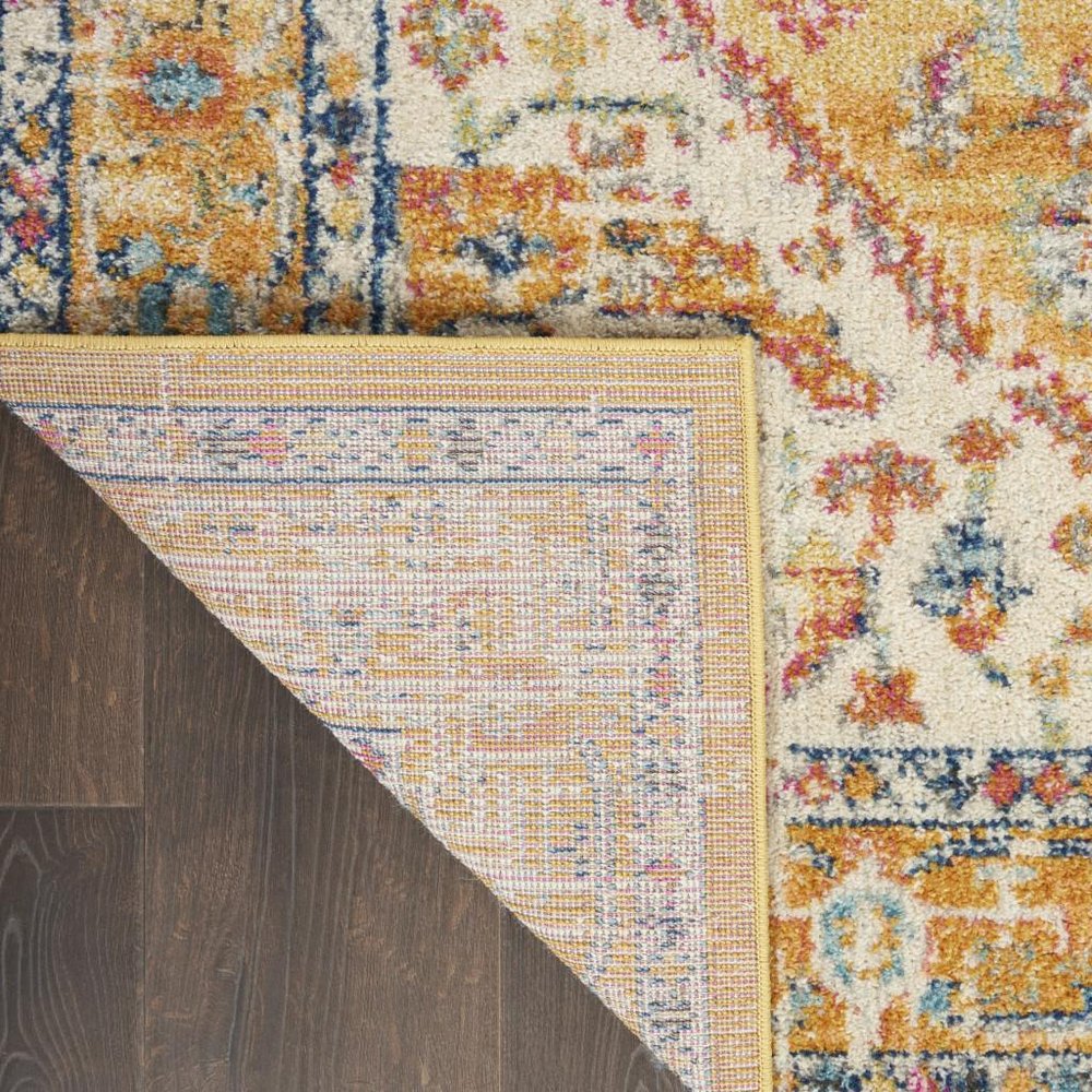 10' Yellow And Ivory Medallion Runner Rug