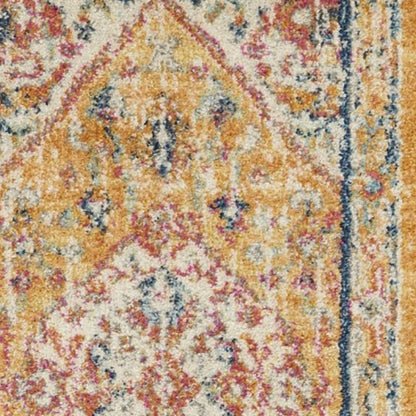 5' Yellow And Ivory Floral Medallion Round Rug