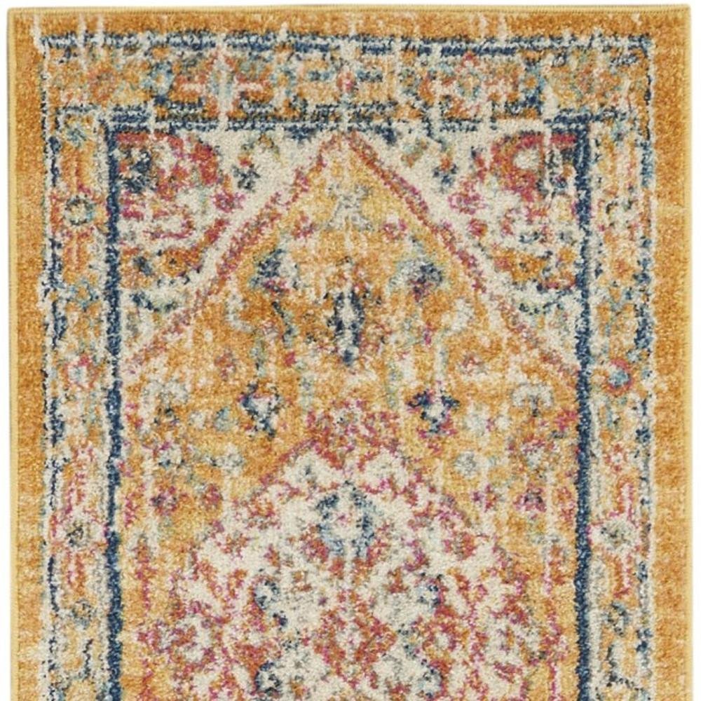 4' Yellow And Ivory Medallion Round Rug