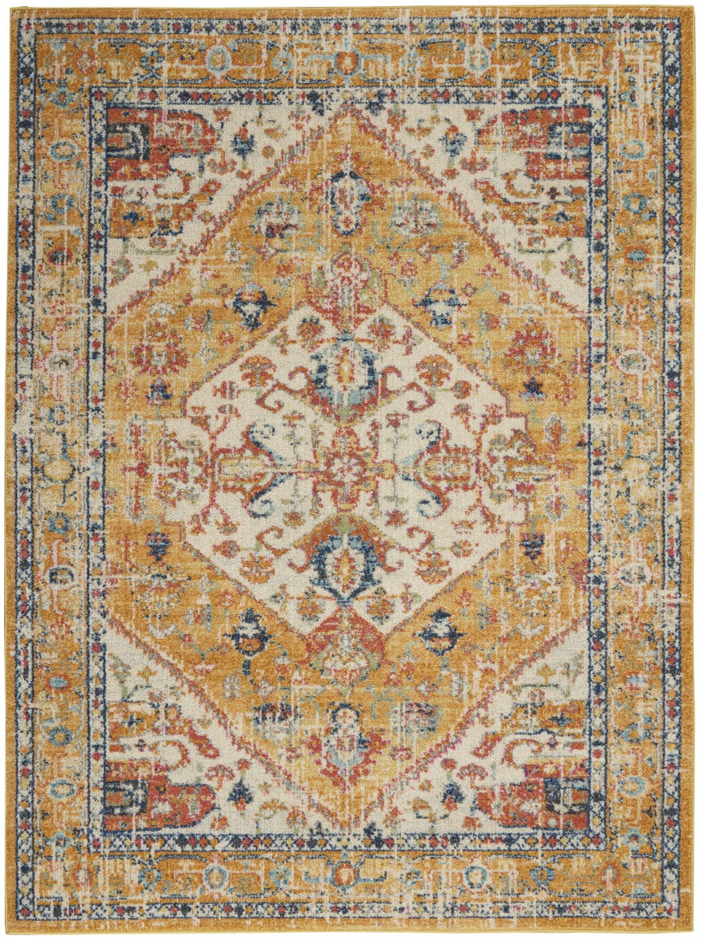 8' Yellow And Ivory Dhurrie Runner Rug