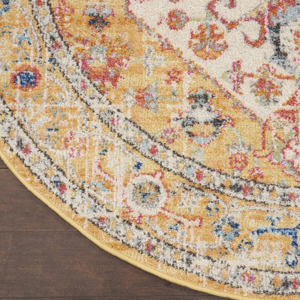 8' Yellow And Ivory Dhurrie Runner Rug