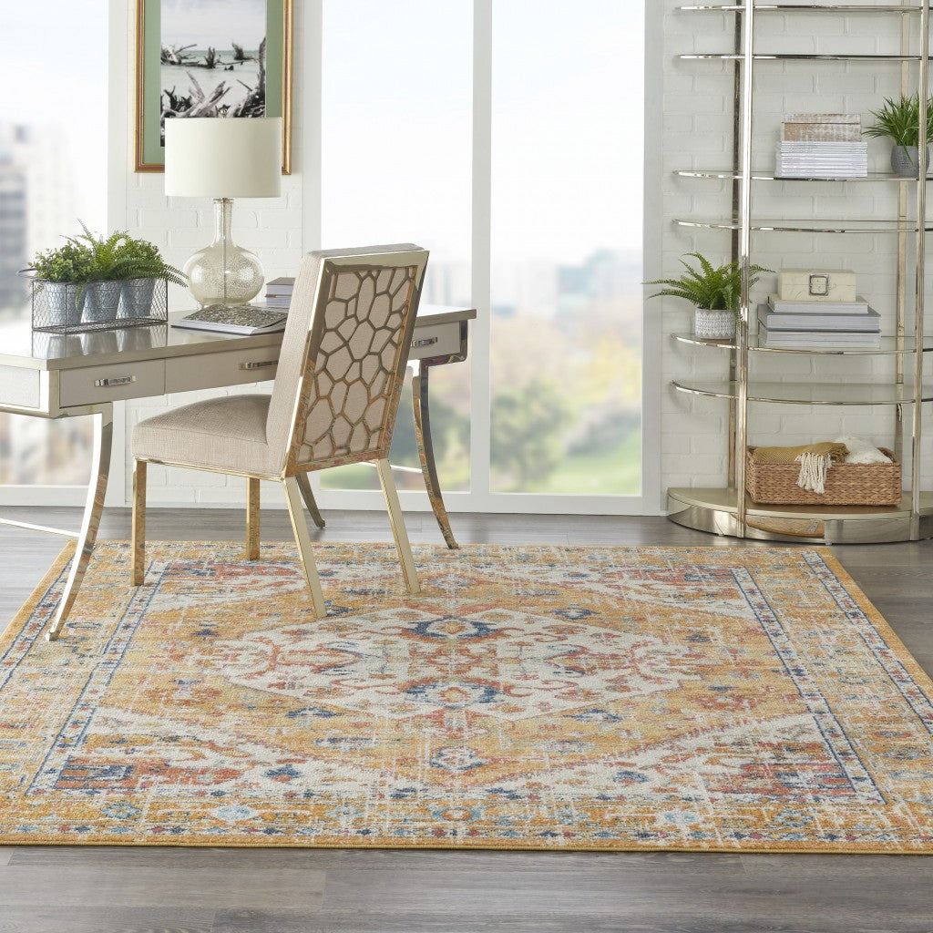 8' X 10' Yellow And Ivory Power Loom Area Rug