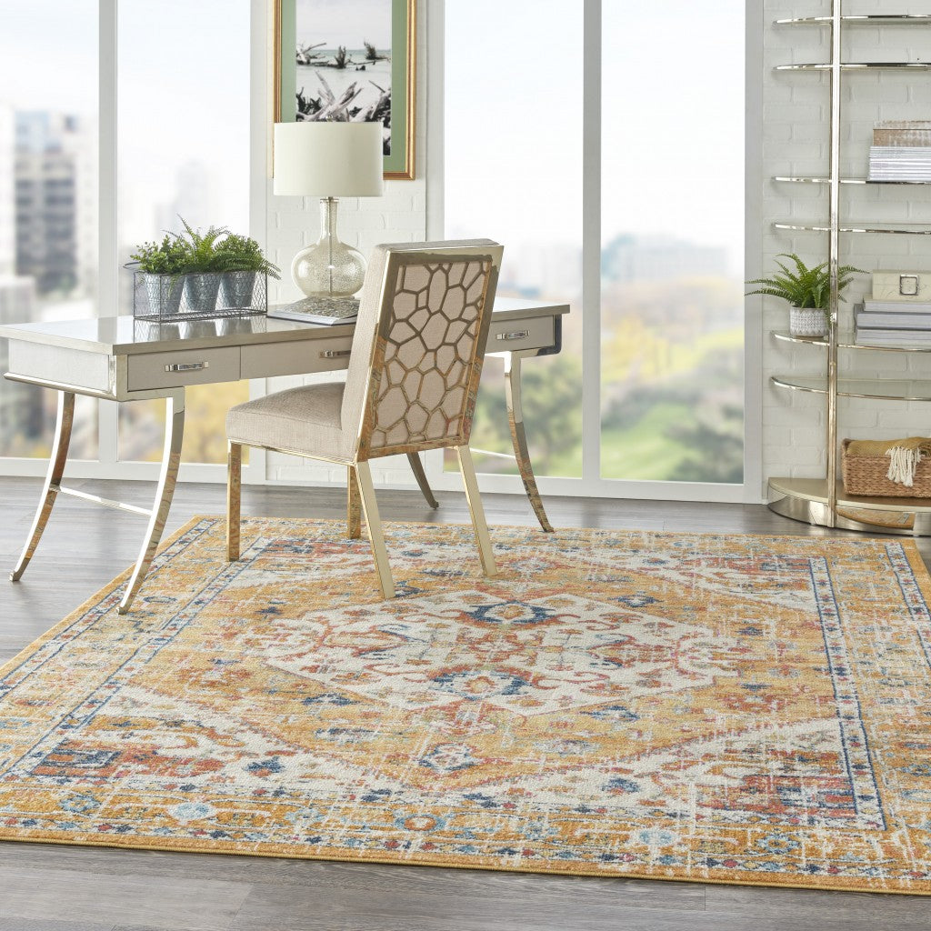 8' X 10' Yellow And Ivory Power Loom Area Rug