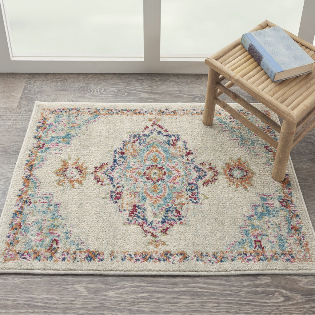 2' X 3' Gray And Ivory Power Loom Area Rug