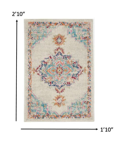 2' X 3' Gray And Ivory Medallion Distressed Area Rug