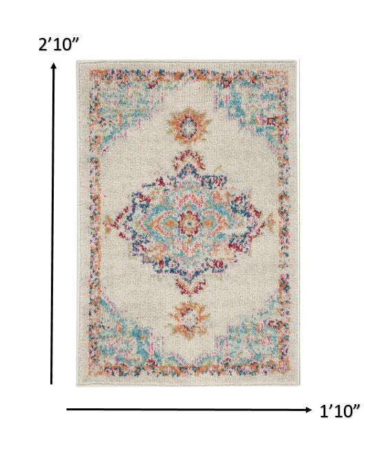 2' X 3' Gray And Ivory Medallion Distressed Area Rug