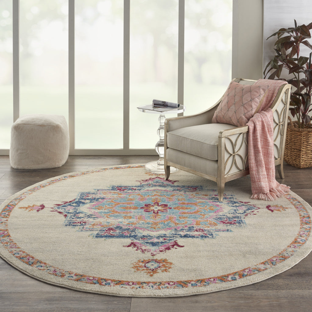 2' X 3' Gray And Ivory Medallion Distressed Area Rug