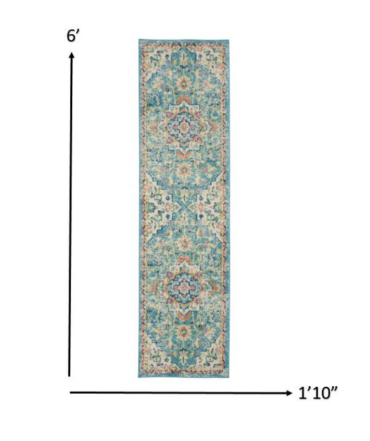 6' Blue And Ivory Dhurrie Runner Rug