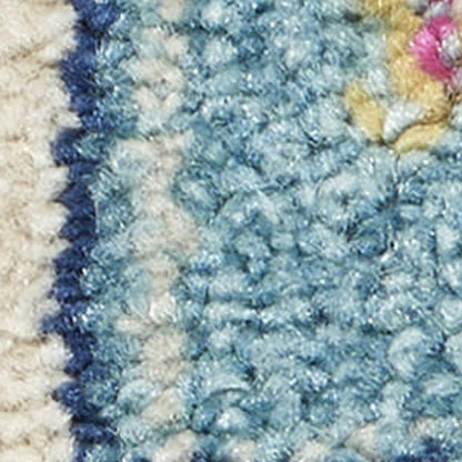 6' Ivory And Blue Oriental Distressed Runner Rug