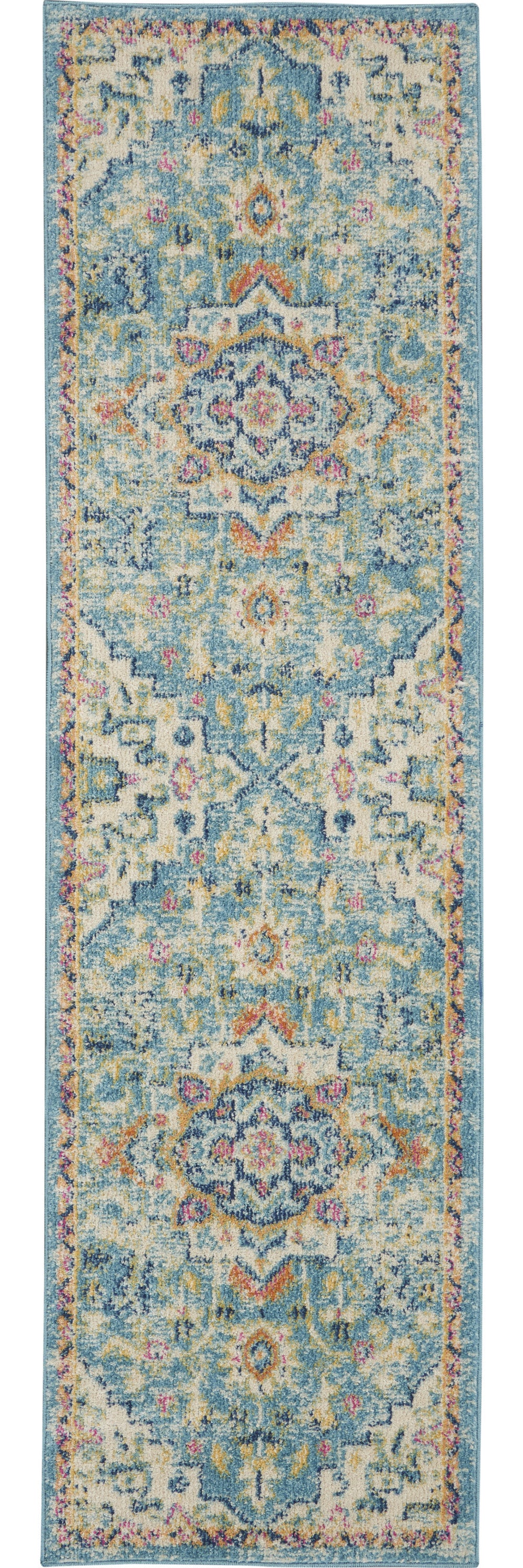 6' Blue And Ivory Dhurrie Runner Rug