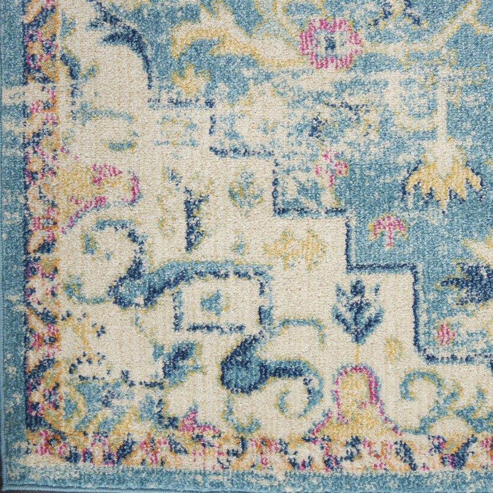 6' Blue And Ivory Dhurrie Runner Rug