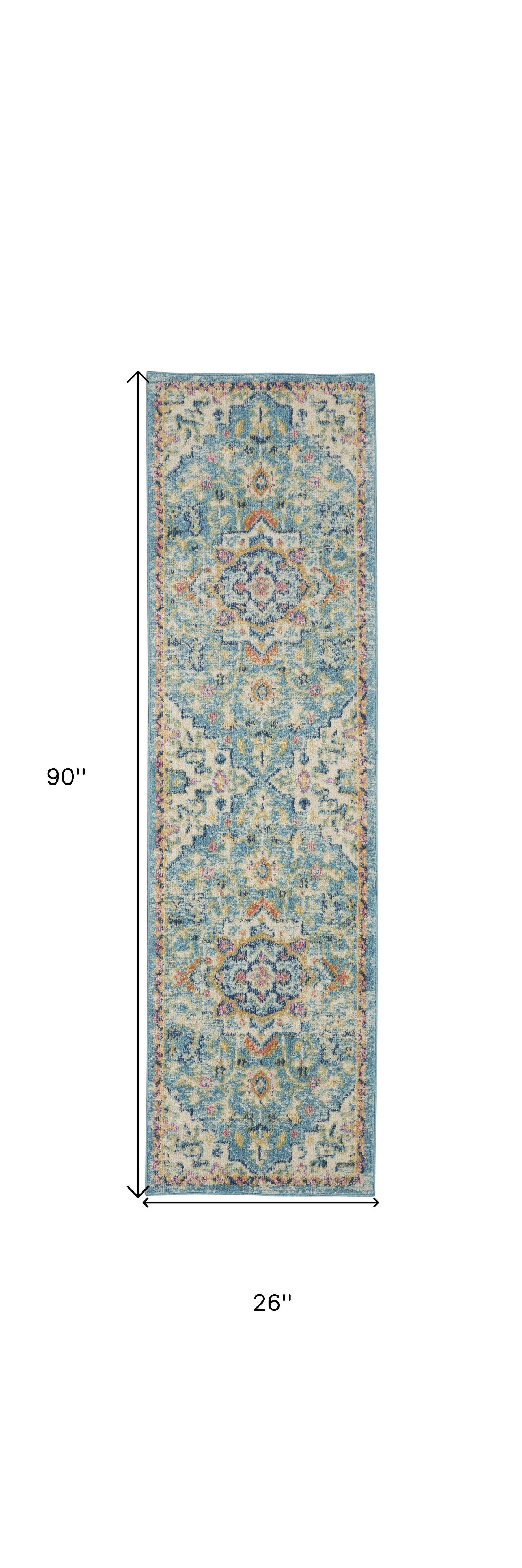 6' Blue And Ivory Dhurrie Runner Rug