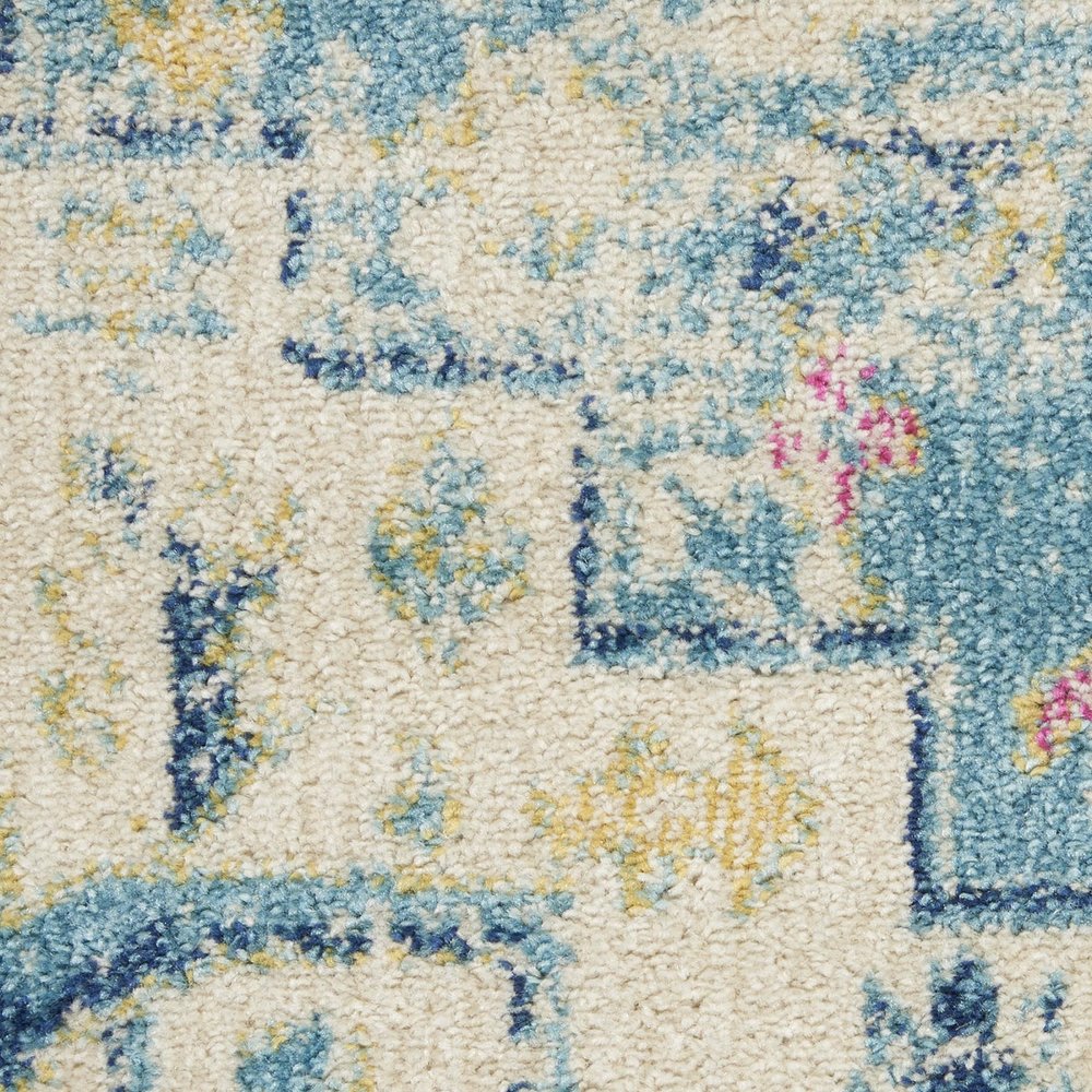 8' Ivory And Blue Oriental Distressed Round Rug