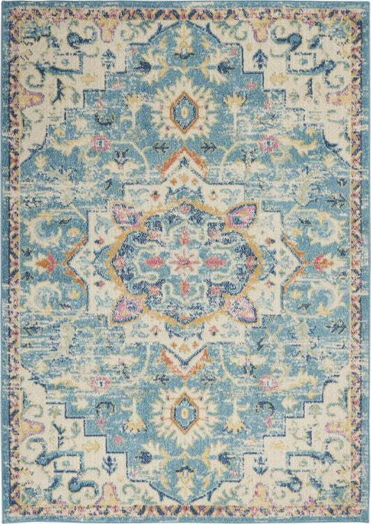 7' X 10' Blue And Ivory Dhurrie Area Rug