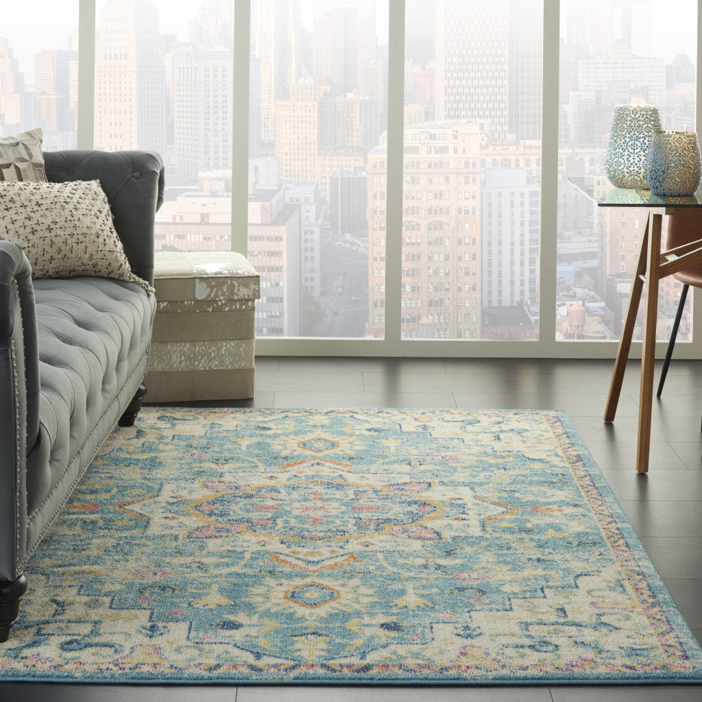 7' X 10' Blue And Ivory Dhurrie Area Rug