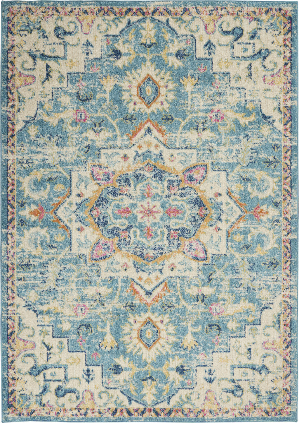 7' X 10' Blue And Ivory Dhurrie Area Rug