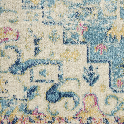 7' X 10' Ivory And Turquoise Oriental Distressed Area Rug