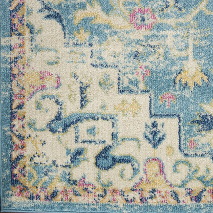 7' X 10' Ivory And Turquoise Oriental Distressed Area Rug