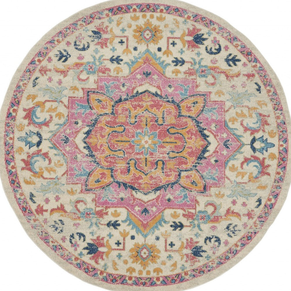6' Pink And Ivory Southwestern Dhurrie Runner Rug