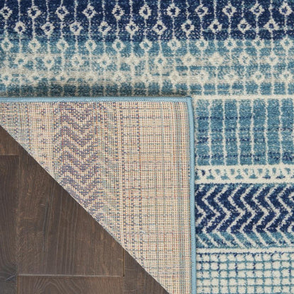 8' Navy Blue And Ivory Southwestern Runner Rug
