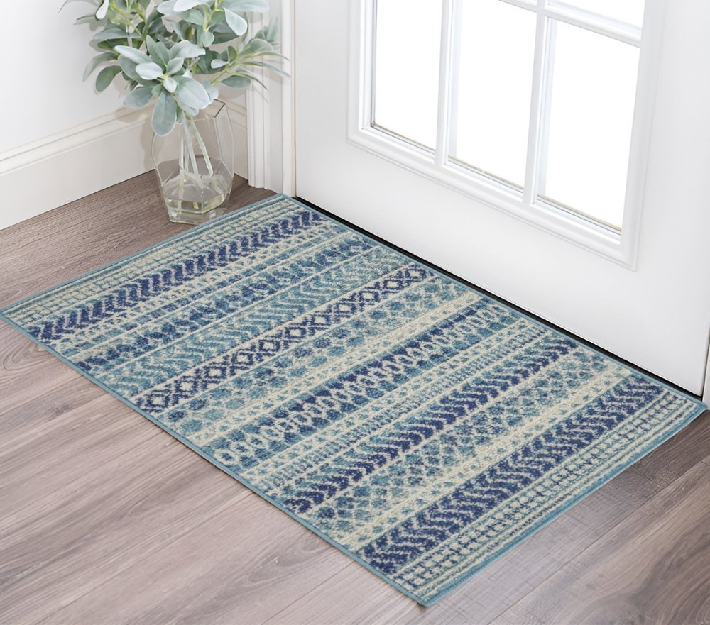 5' X 7' Navy Blue And Ivory Southwestern Area Rug