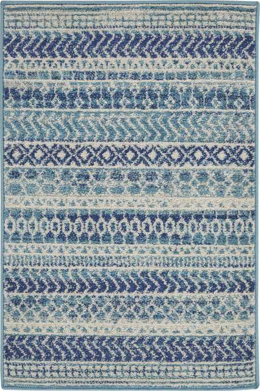 2' x 3' Blue and Ivory Striped Power Loom Area Rug