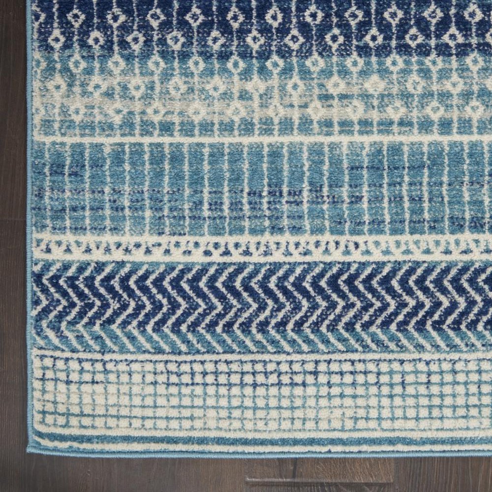 8' Navy Blue And Ivory Southwestern Runner Rug