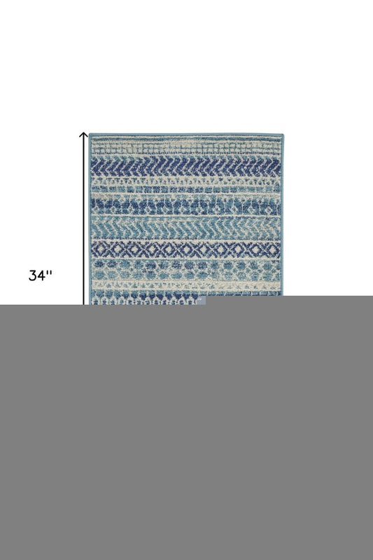 2' X 3' Blue And Ivory Striped Area Rug