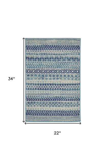 5' X 7' Navy Blue And Ivory Southwestern Area Rug