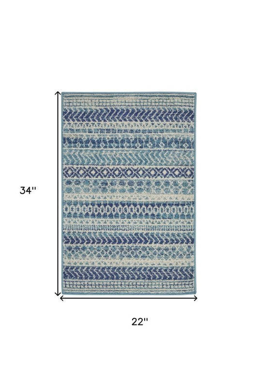 8' X 10' Navy Blue And Ivory Southwestern Area Rug