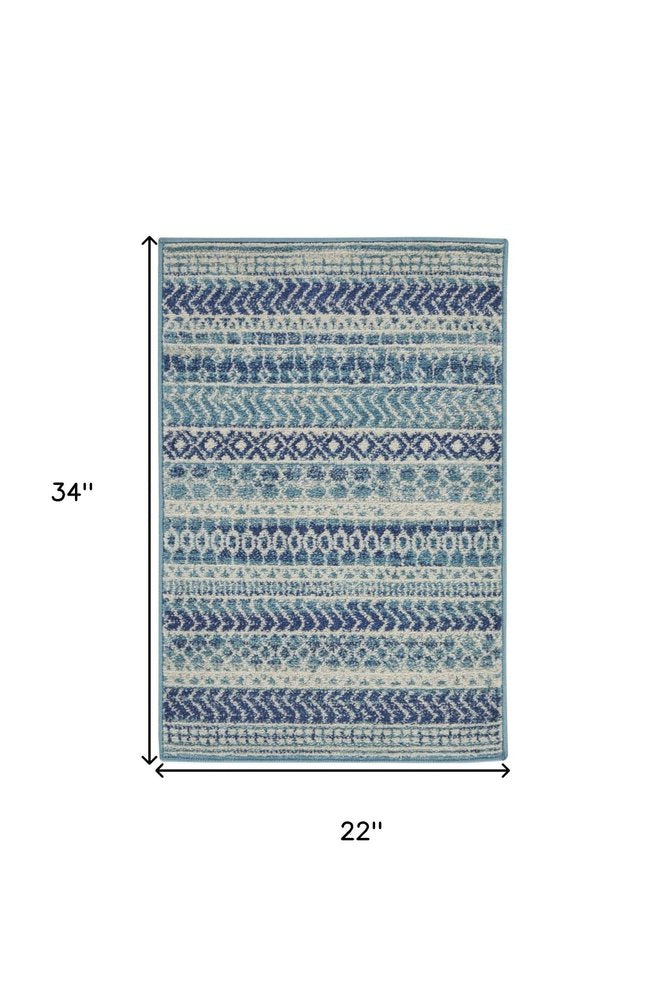 8' Navy Blue And Ivory Southwestern Runner Rug