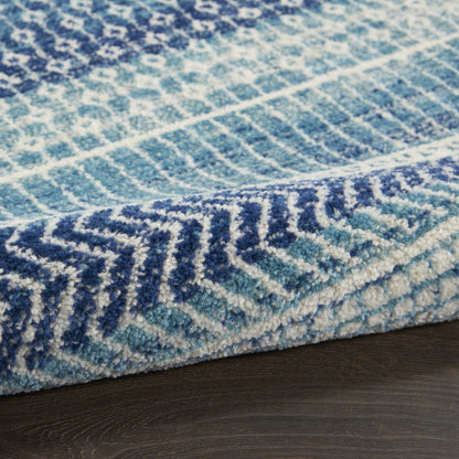 8' Navy Blue And Ivory Southwestern Runner Rug