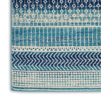 8' Navy Blue And Ivory Southwestern Runner Rug